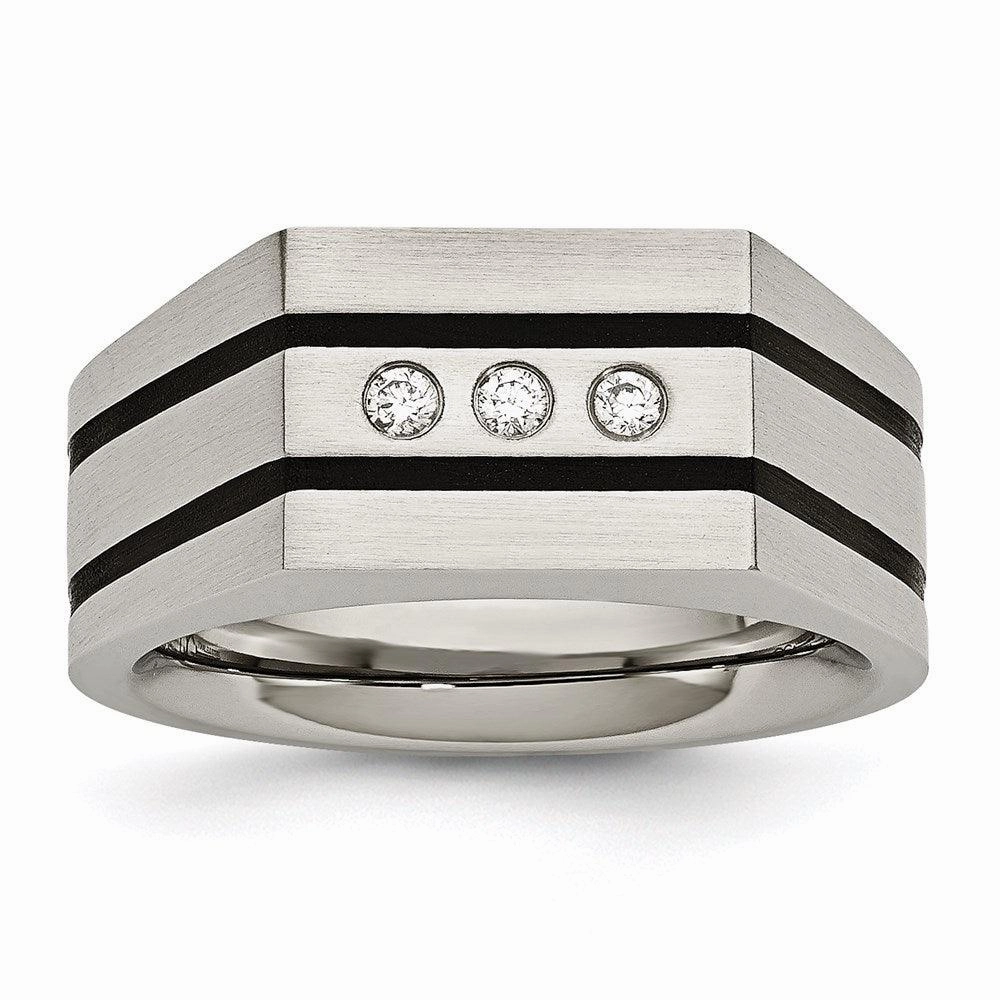 Stainless Steel Brushed Black IP-plated CZs Ring