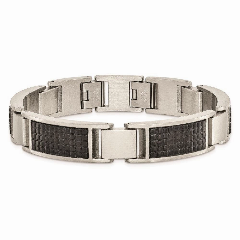 Stainless Steel Brushed Black IP Textured Link w/.50in ext. Bracelet
