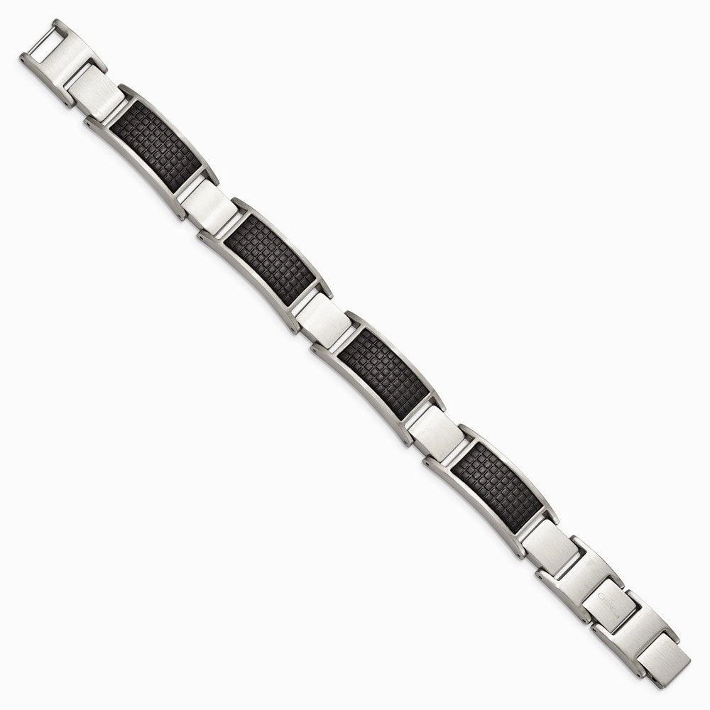 Stainless Steel Brushed Black IP Textured Link w/.50in ext. Bracelet