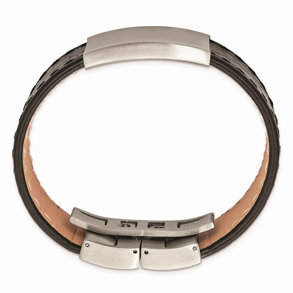 Stainless Steel Brushed Black Leather ID Bracelet