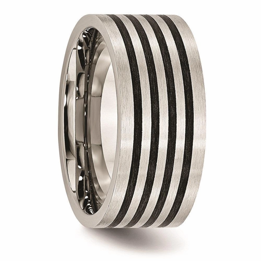 Stainless Steel Brushed Black Rubber 10.00mm Ring