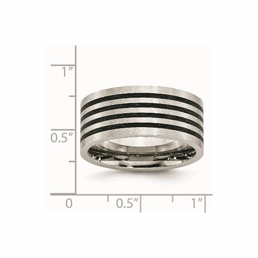Stainless Steel Brushed Black Rubber 10.00mm Ring