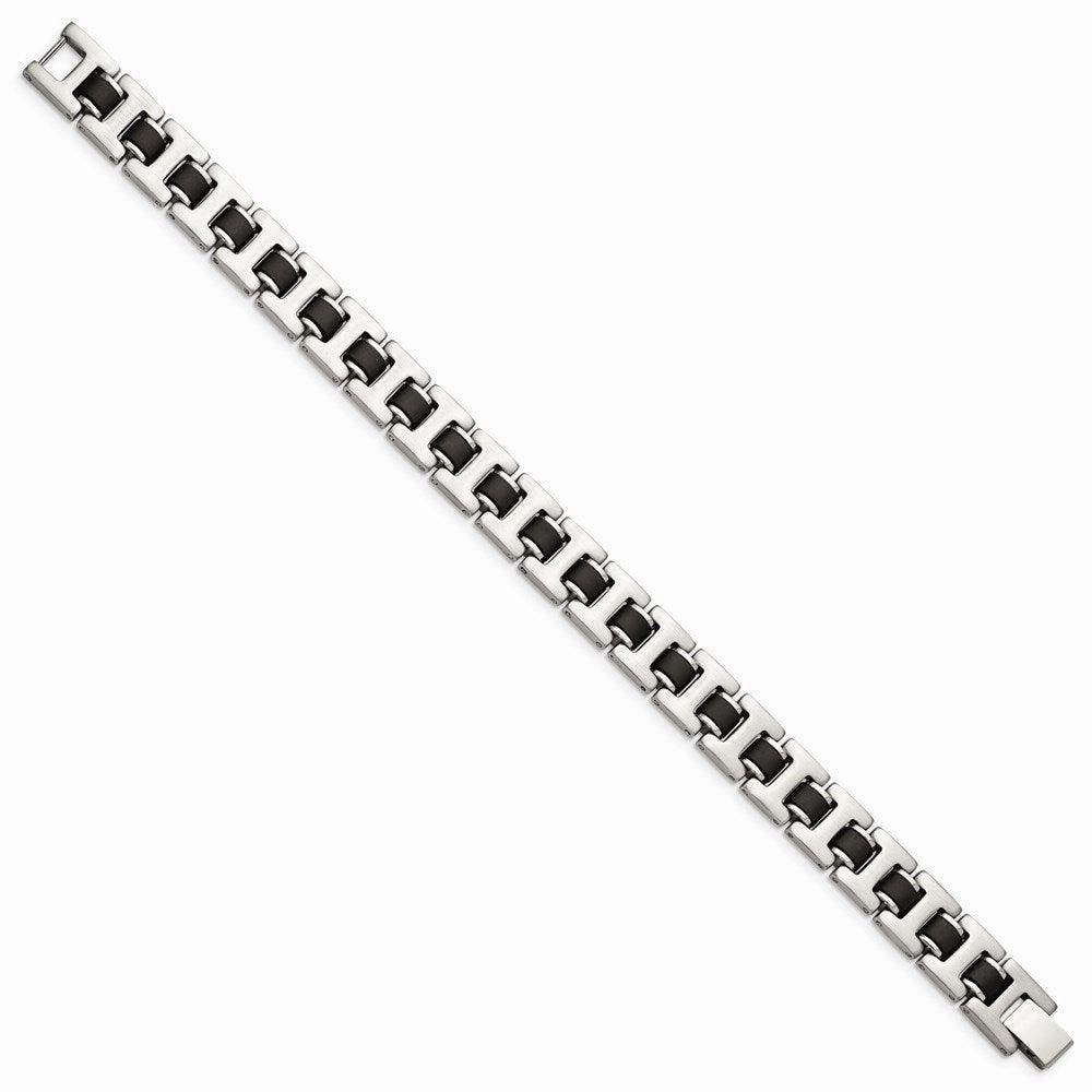 Stainless Steel Brushed Black Rubber Bracelet