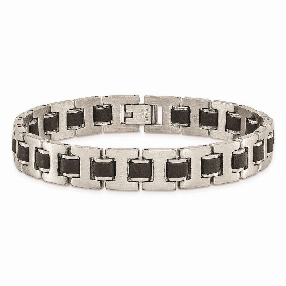 Stainless Steel Brushed Black Rubber Bracelet
