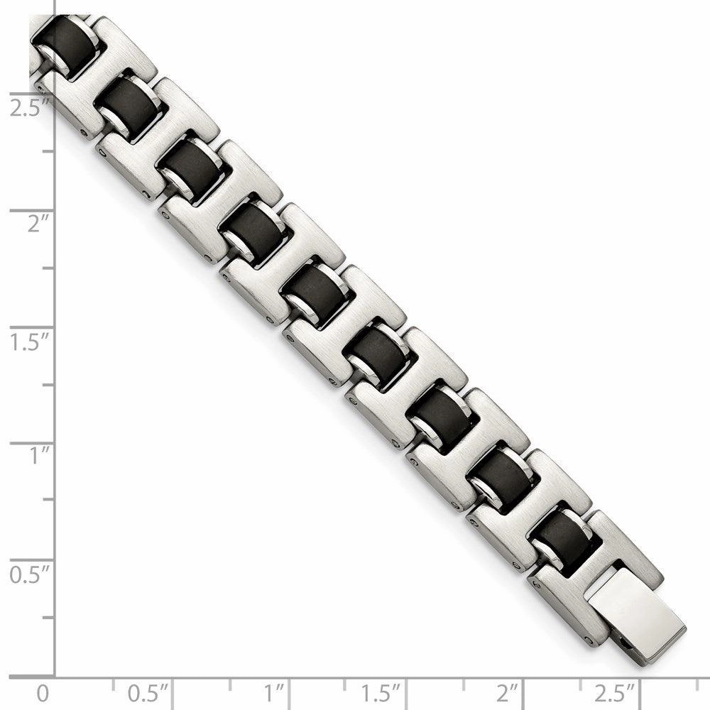 Stainless Steel Brushed Black Rubber Bracelet