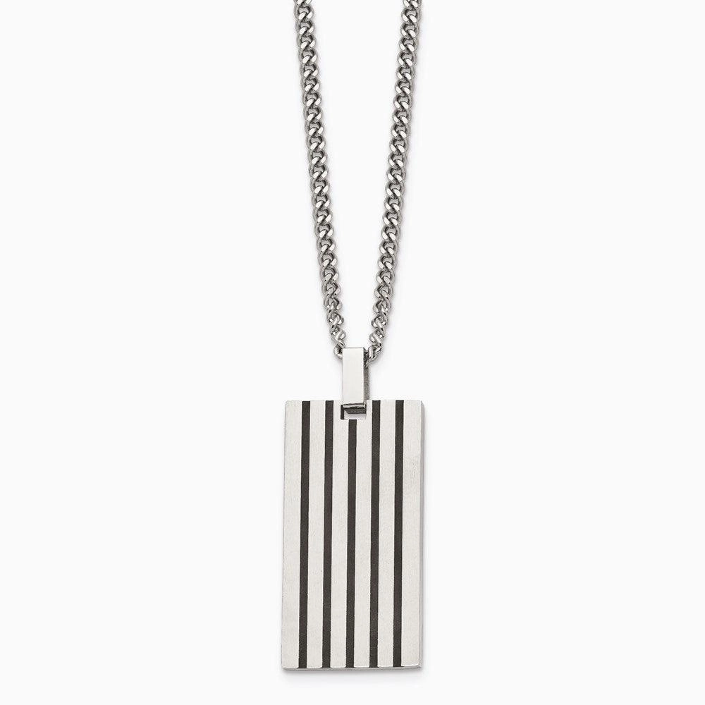 Stainless Steel Brushed Black Rubber Dog Tag Necklace