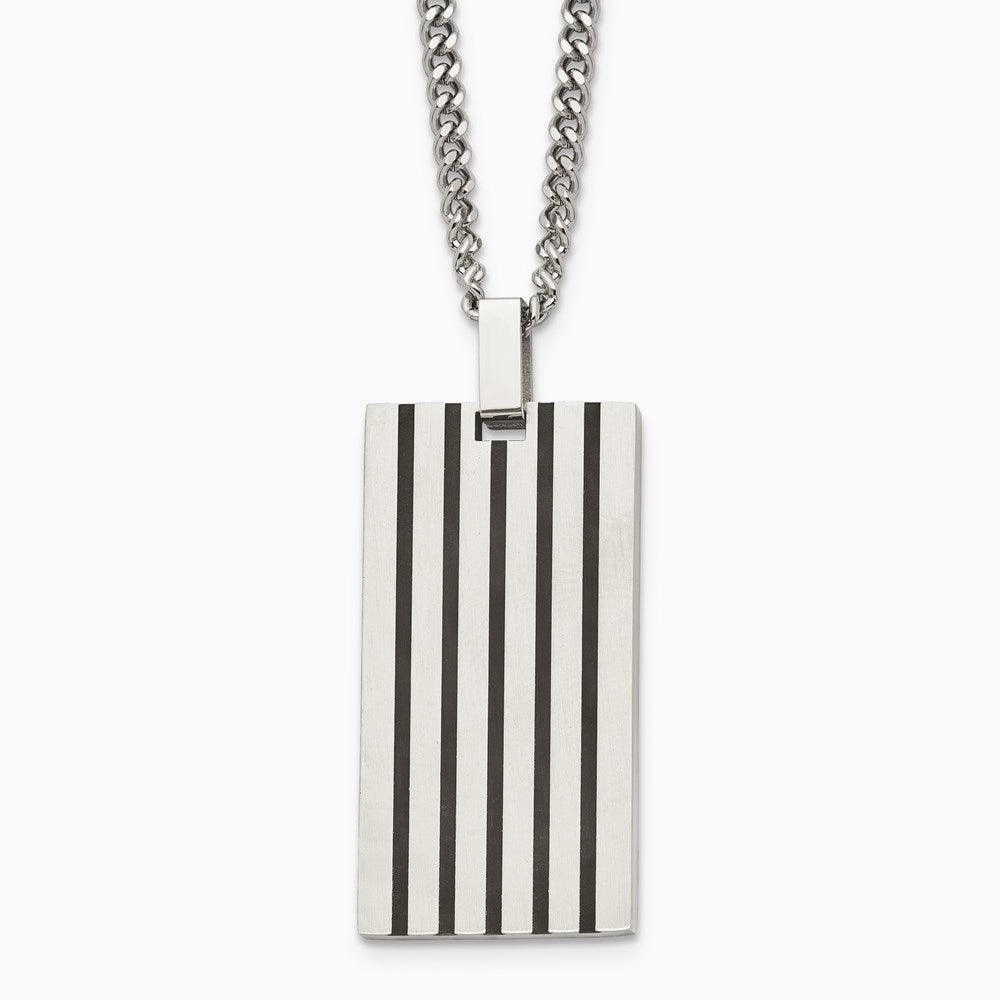 Stainless Steel Brushed Black Rubber Dog Tag Necklace
