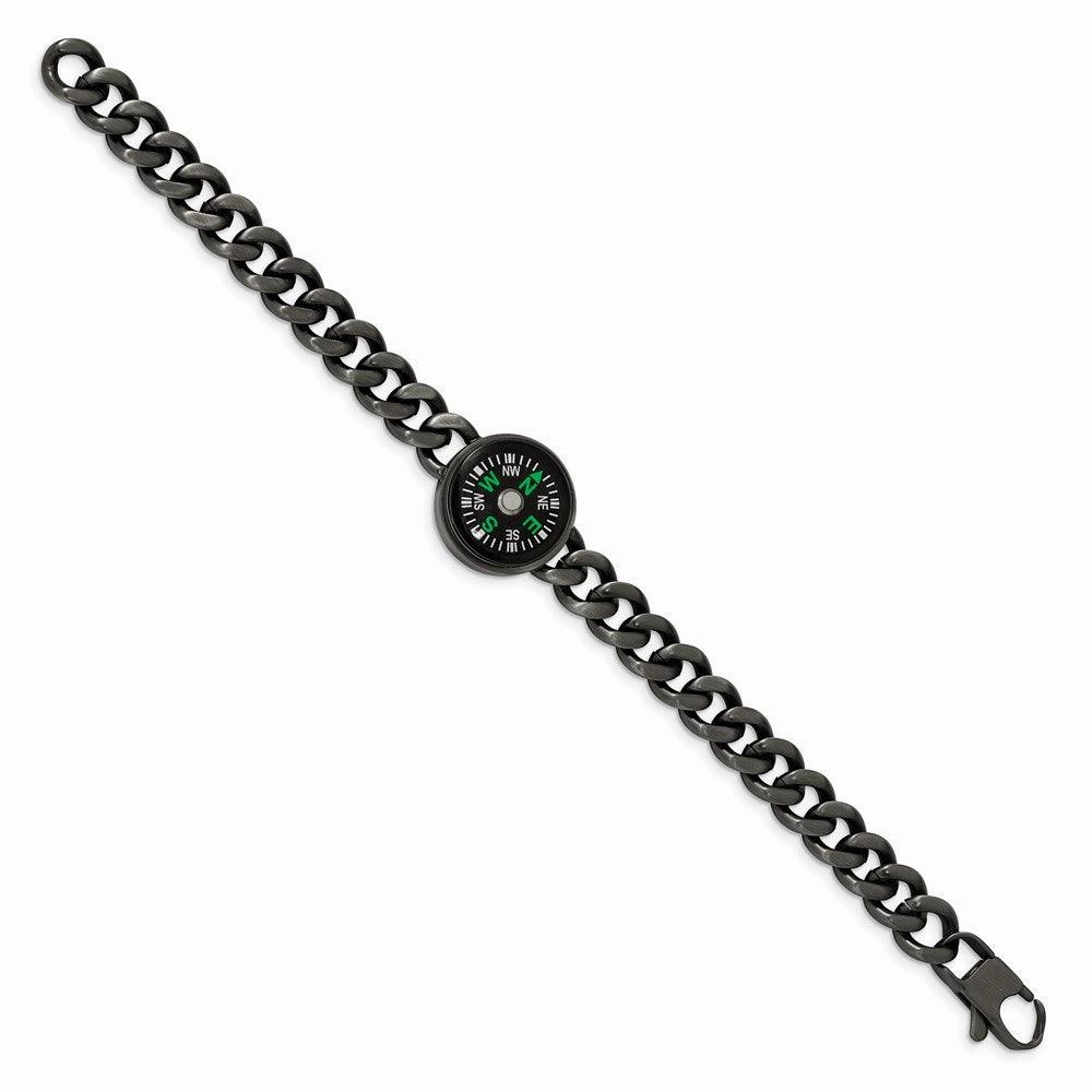 Stainless Steel Brushed Gun Metal IP-plated Compass 8.25in Bracelet