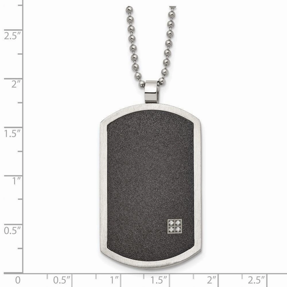 Stainless Steel Brushed LaserCut Black IP-Plated CZ Dogtag Necklace