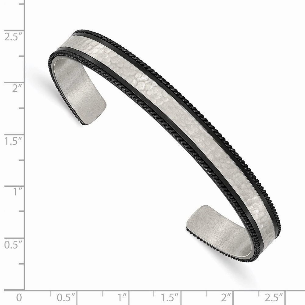 Stainless Steel Brushed Polished & Hammered Black IP Wire Edge Bangle