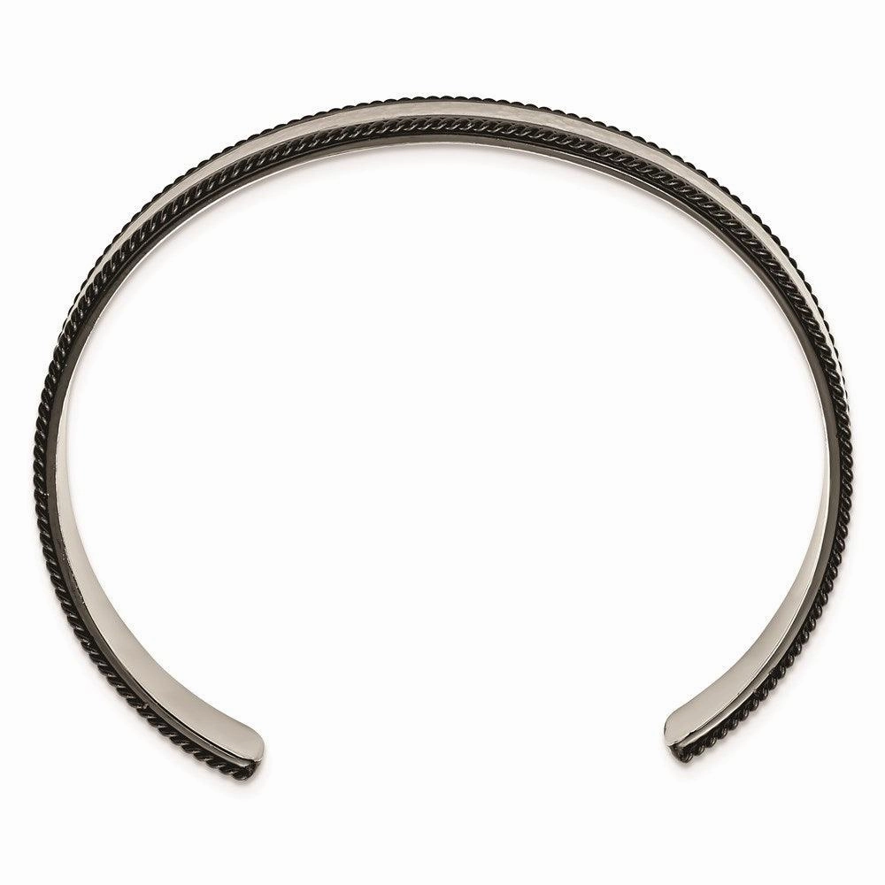 Stainless Steel Brushed Polished & Hammered Black IP Wire Edge Bangle