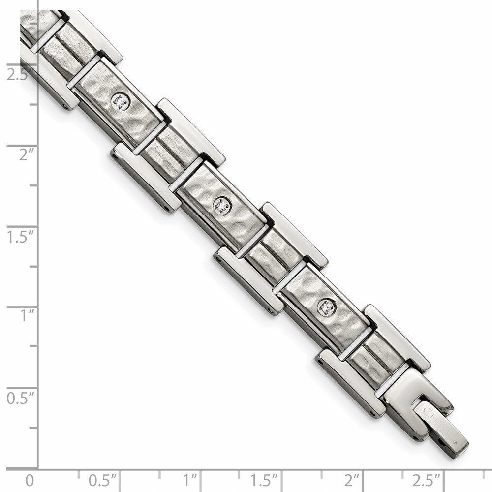 Stainless Steel Brushed Polished and Hammered w/CZ 8.5 in Bracelet