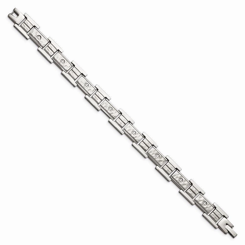 Stainless Steel Brushed Polished and Hammered w/CZ 8.5 in Bracelet