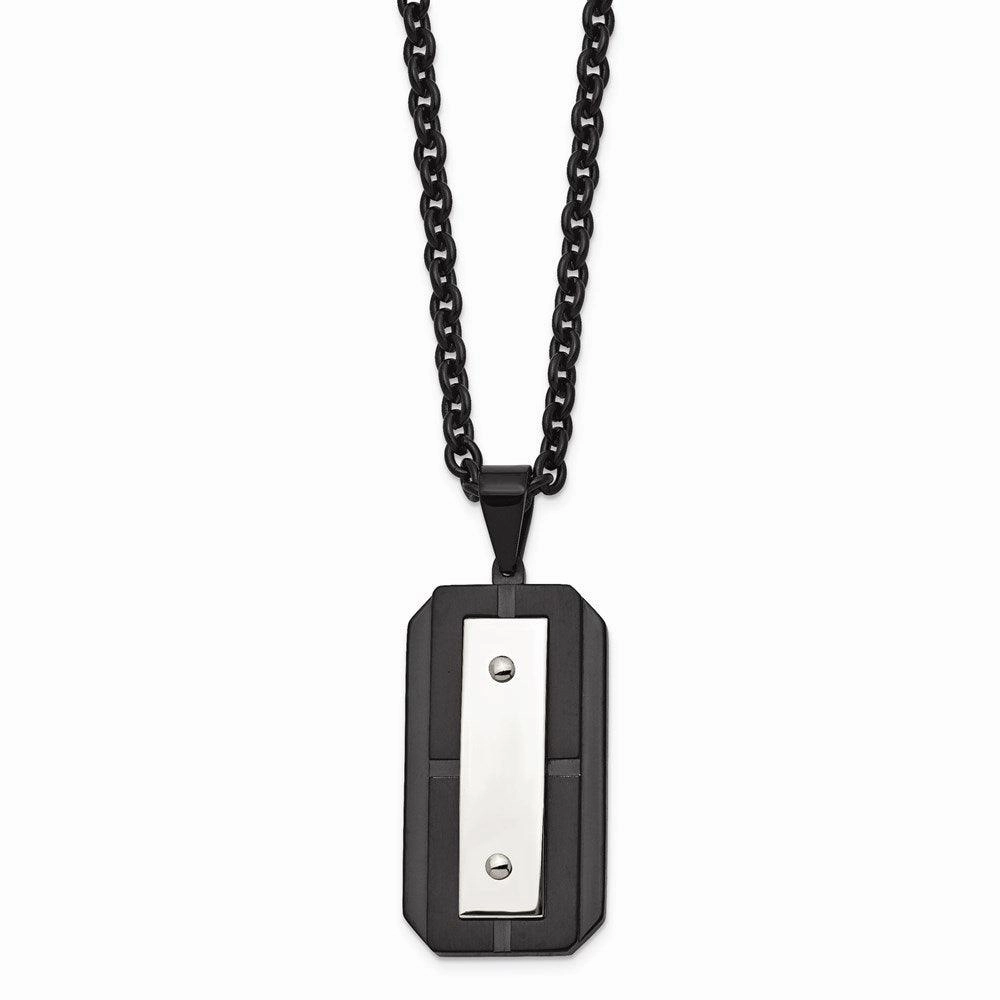 Stainless Steel Brushed Polished Black IP-plated Dog Tag Necklace