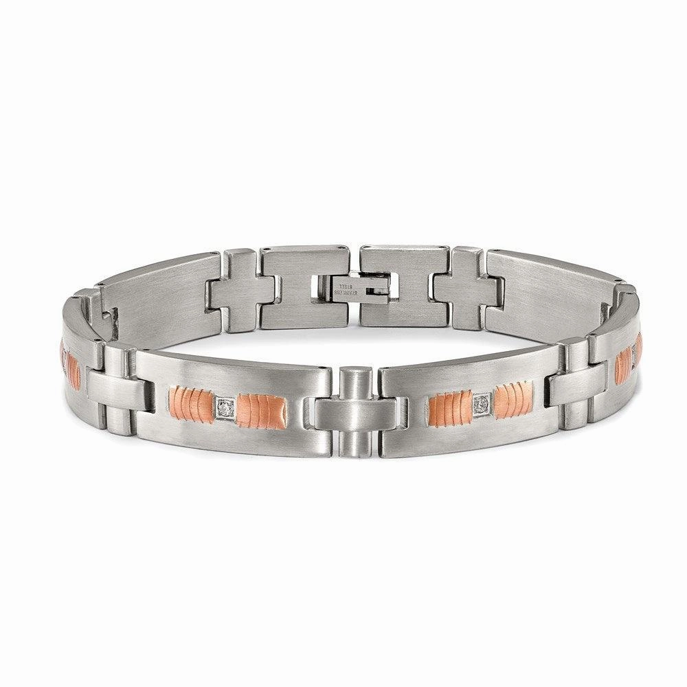 Stainless Steel Brushed Rose IP-plated w/ CZ 8.5in. Bracelet