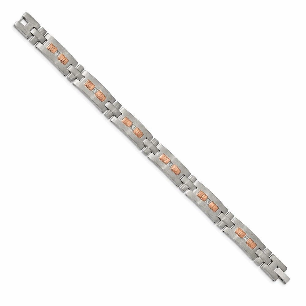 Stainless Steel Brushed Rose IP-plated w/ CZ 8.5in. Bracelet