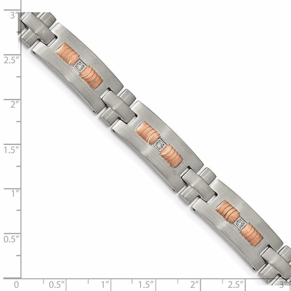 Stainless Steel Brushed Rose IP-plated w/ CZ 8.5in. Bracelet