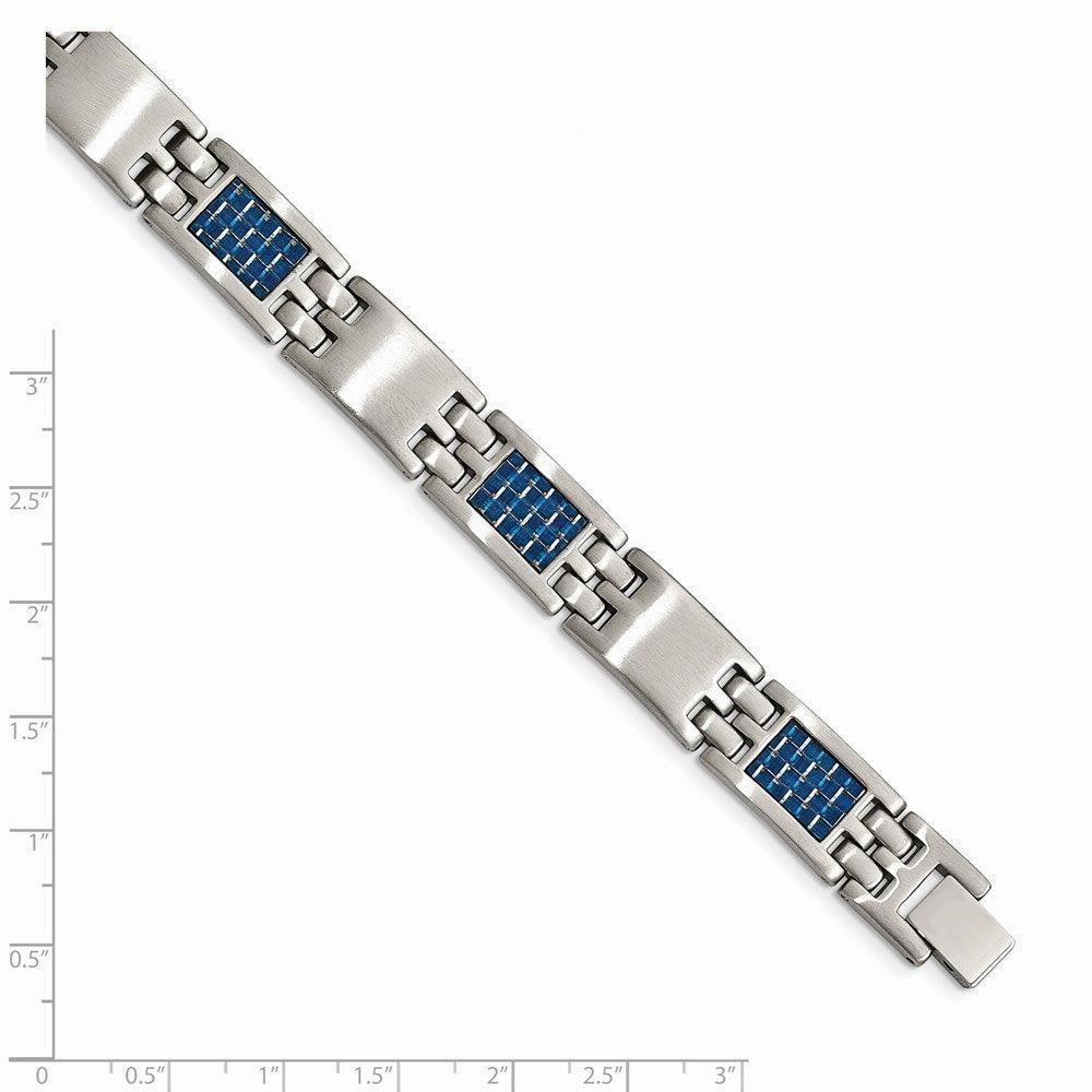 Stainless Steel Brushed with Blue Carbon Fiber Inlay Bracelet