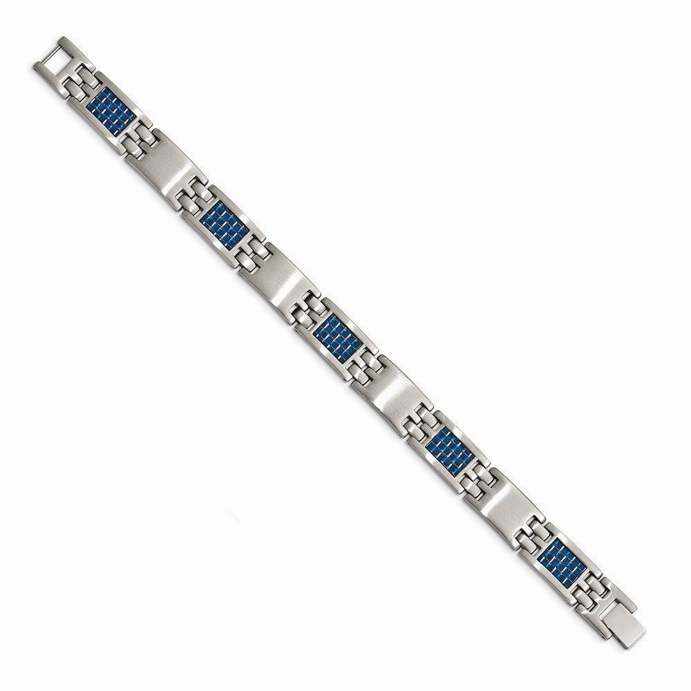 Stainless Steel Brushed with Blue Carbon Fiber Inlay Bracelet