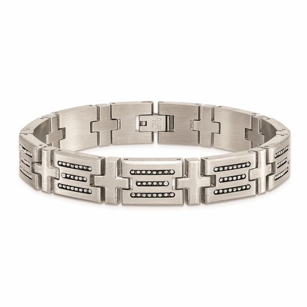 Stainless Steel Brushed with Polished Beads 8.5in Link Bracelet