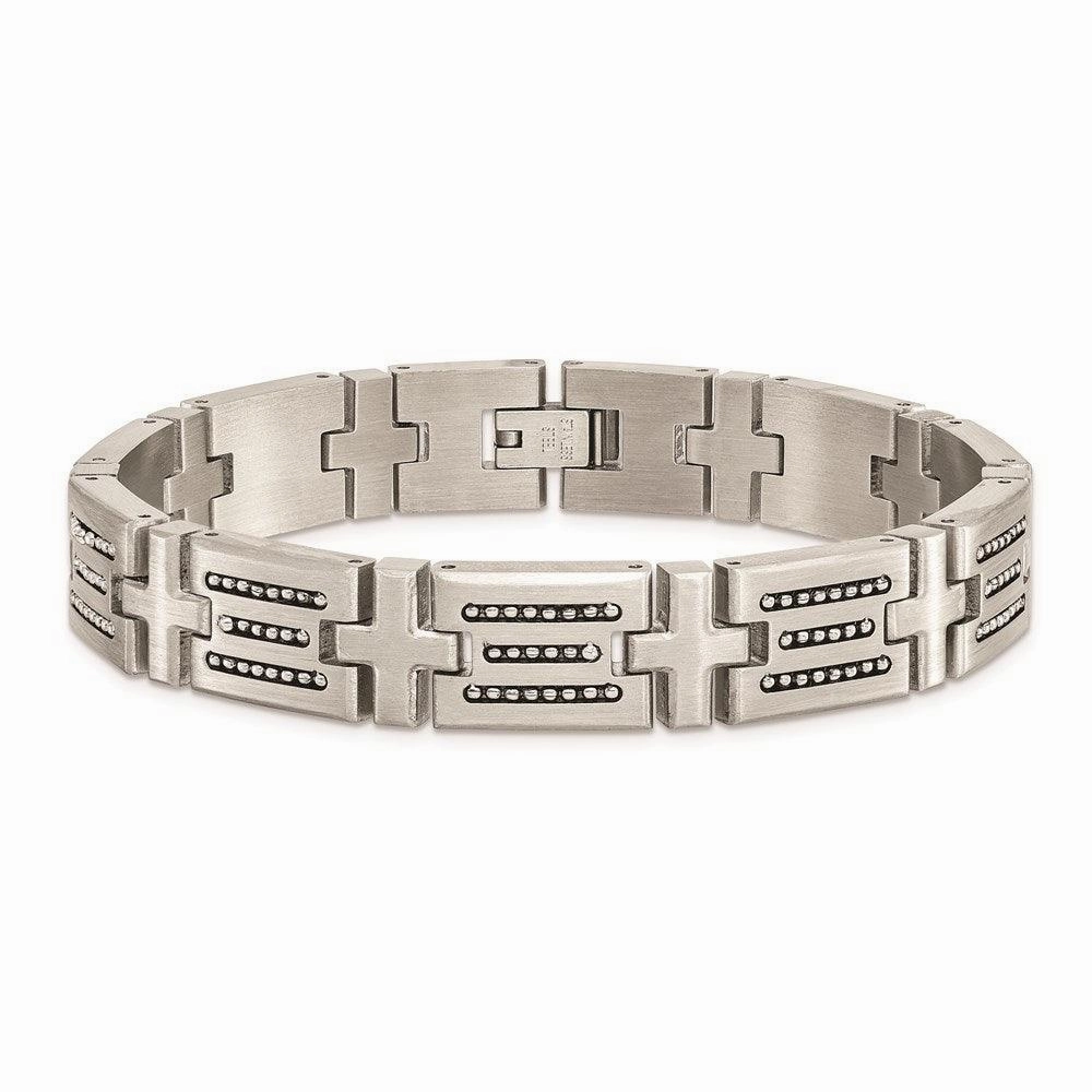 Stainless Steel Brushed with Polished Beads 8.5in Link Bracelet