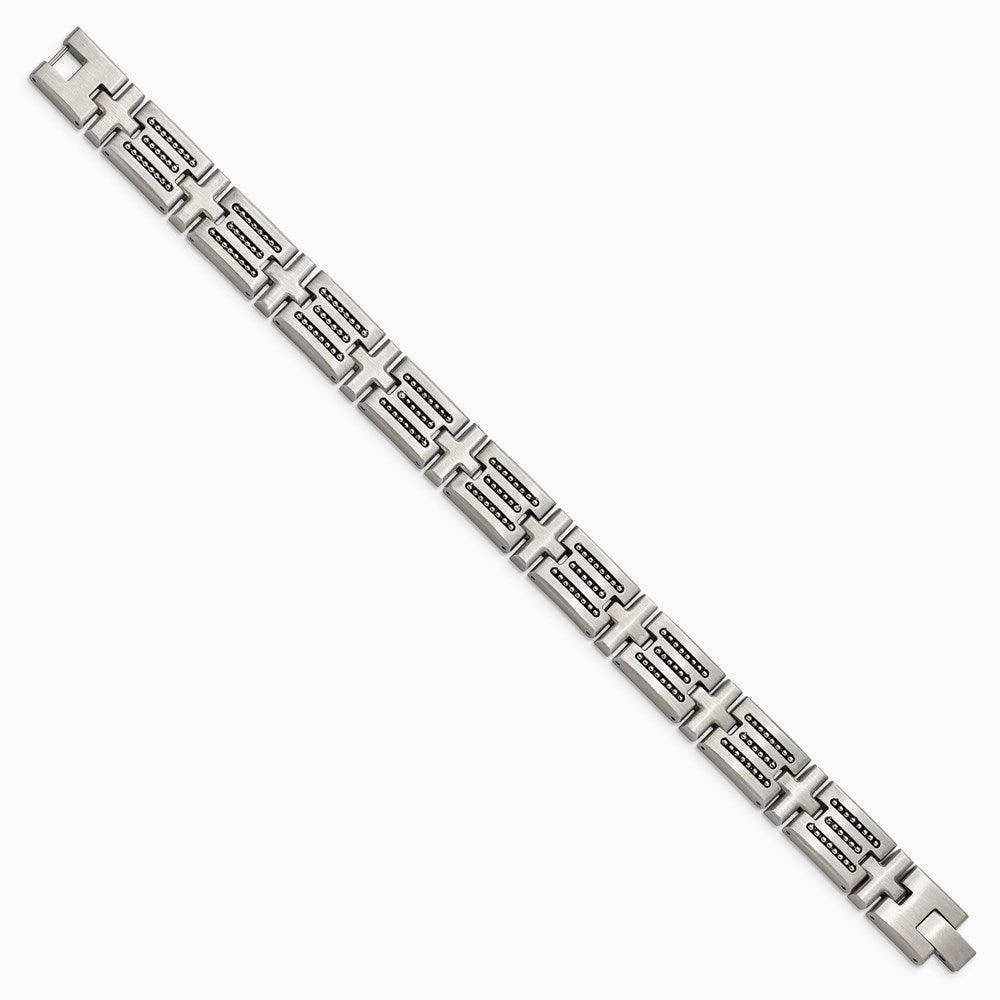 Stainless Steel Brushed with Polished Beads 8.5in Link Bracelet