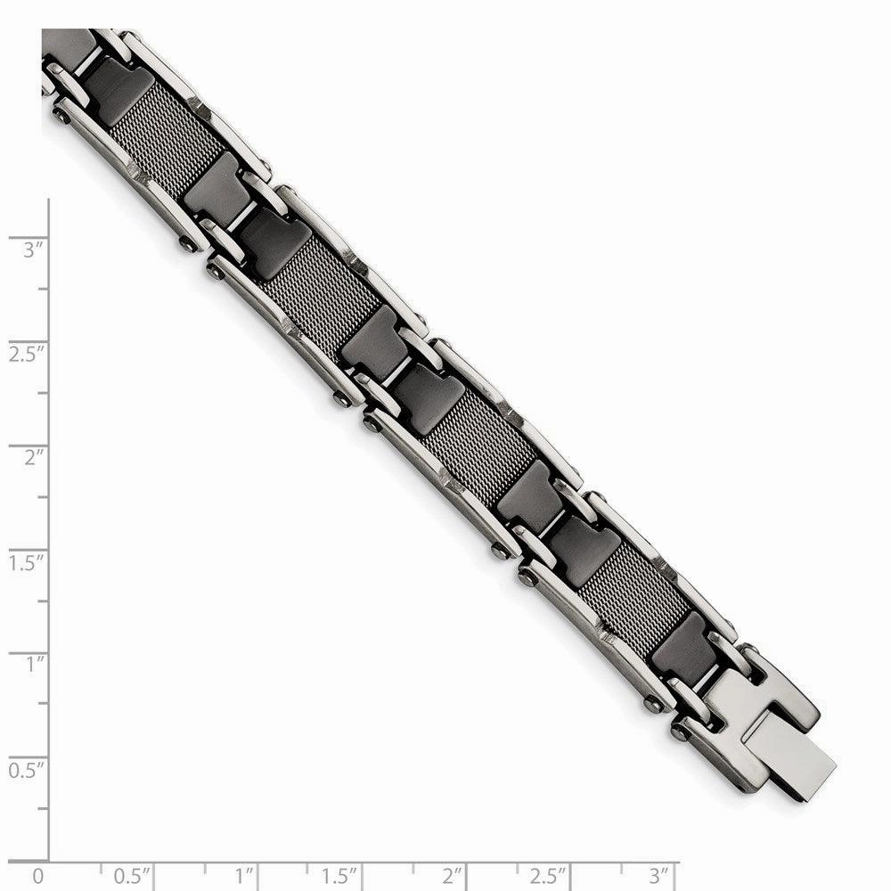 Stainless Steel/Ceramic Black Polished Mesh Bracelet