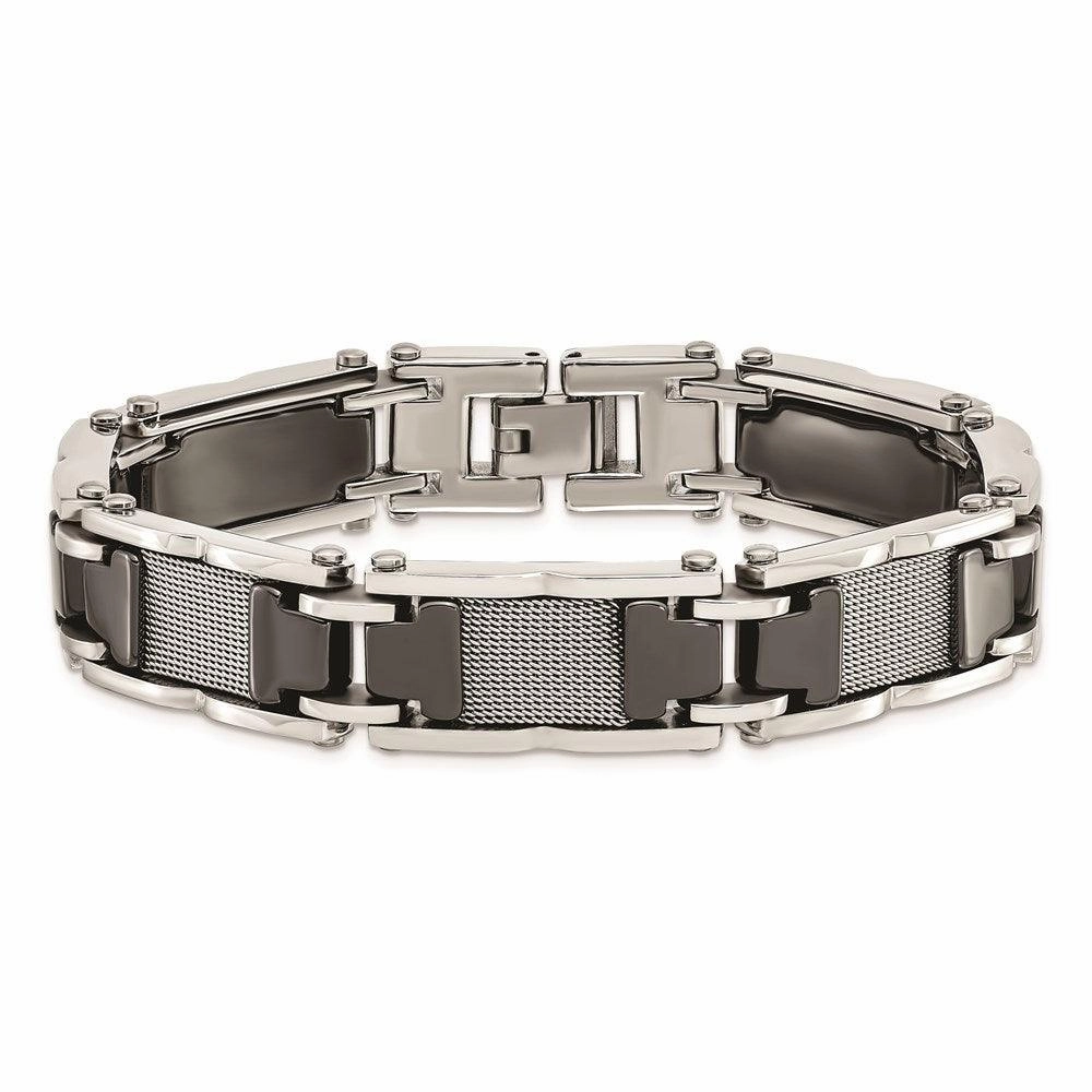 Stainless Steel/Ceramic Black Polished Mesh Bracelet