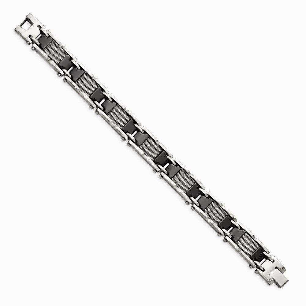 Stainless Steel/Ceramic Black Polished Mesh Bracelet