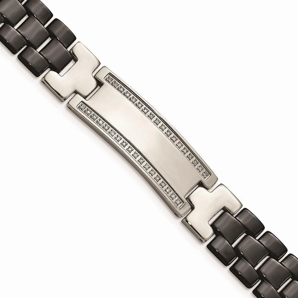 Stainless Steel/Ceramic Polished 1/4ct tw. Diamond 8.75in Bracelet
