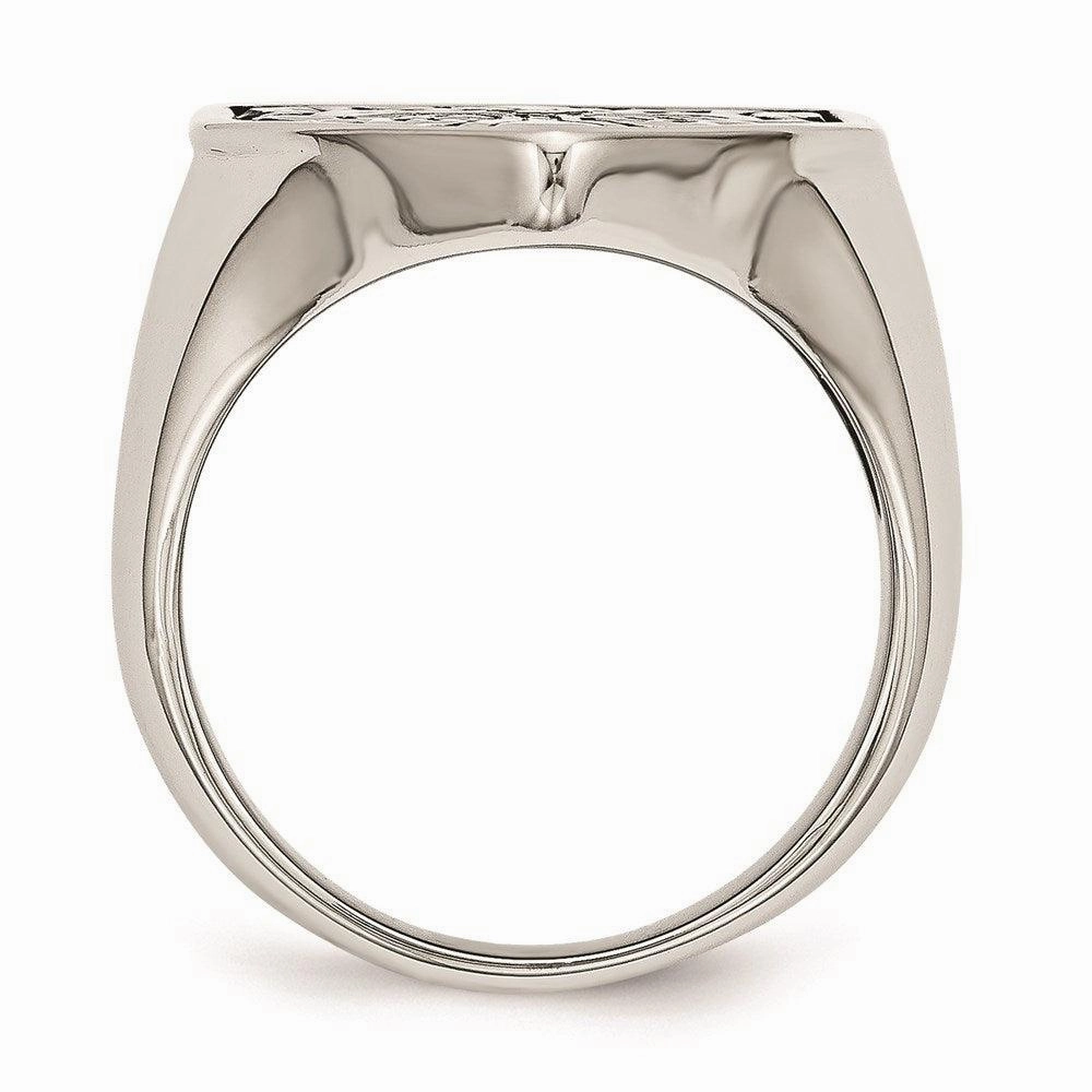 Stainless Steel Cross w/Black Diamond Antiqued Shield Ring