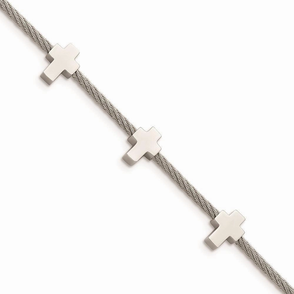 Stainless Steel Crosses on Twisted Wire 7.5in w/ext Bracelet