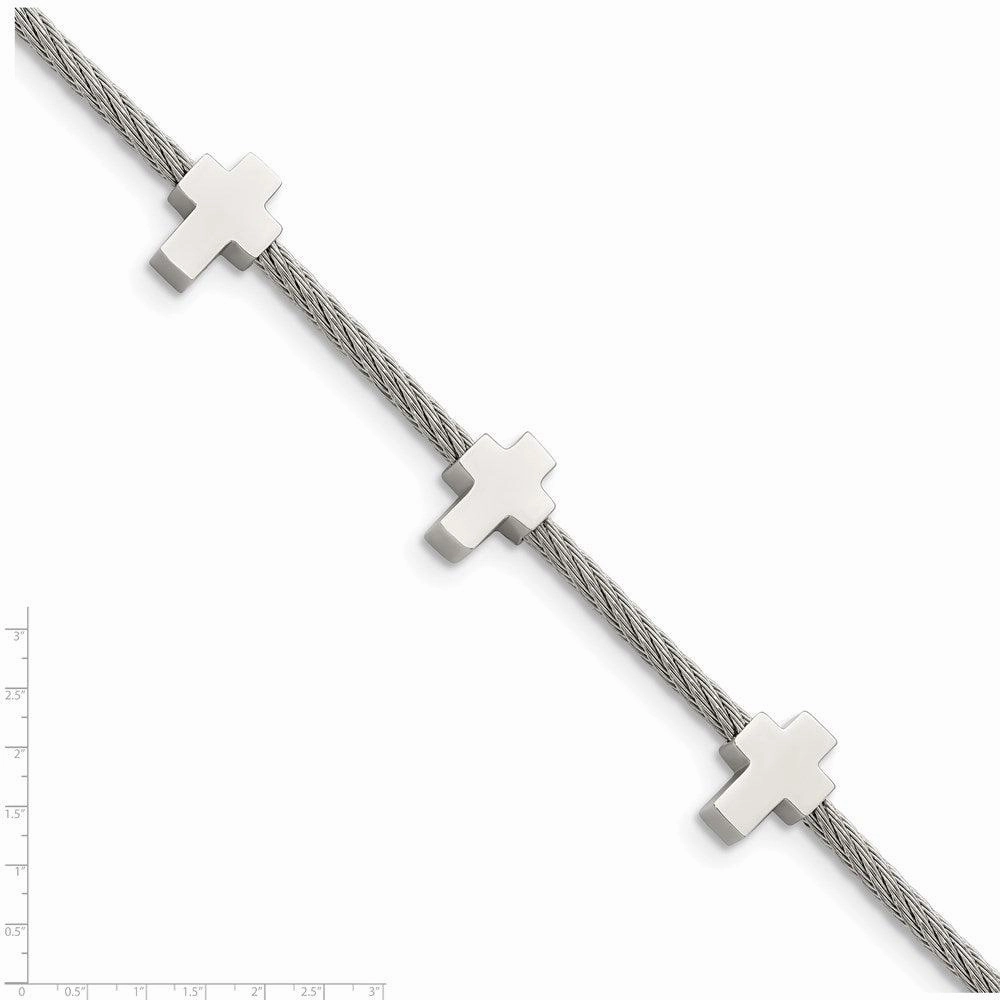 Stainless Steel Crosses on Twisted Wire 7.5in w/ext Bracelet