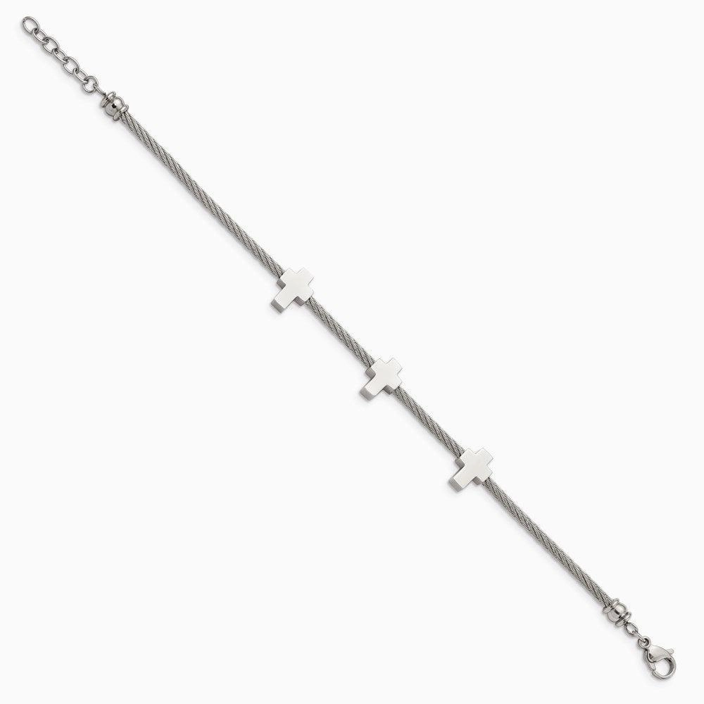 Stainless Steel Crosses on Twisted Wire 7.5in w/ext Bracelet