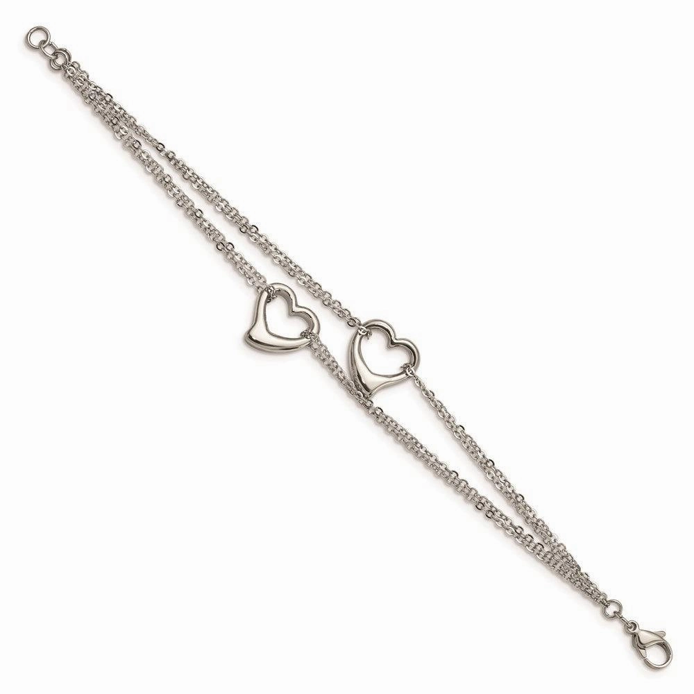 Stainless Steel Cutout Hearts 7in Bracelet