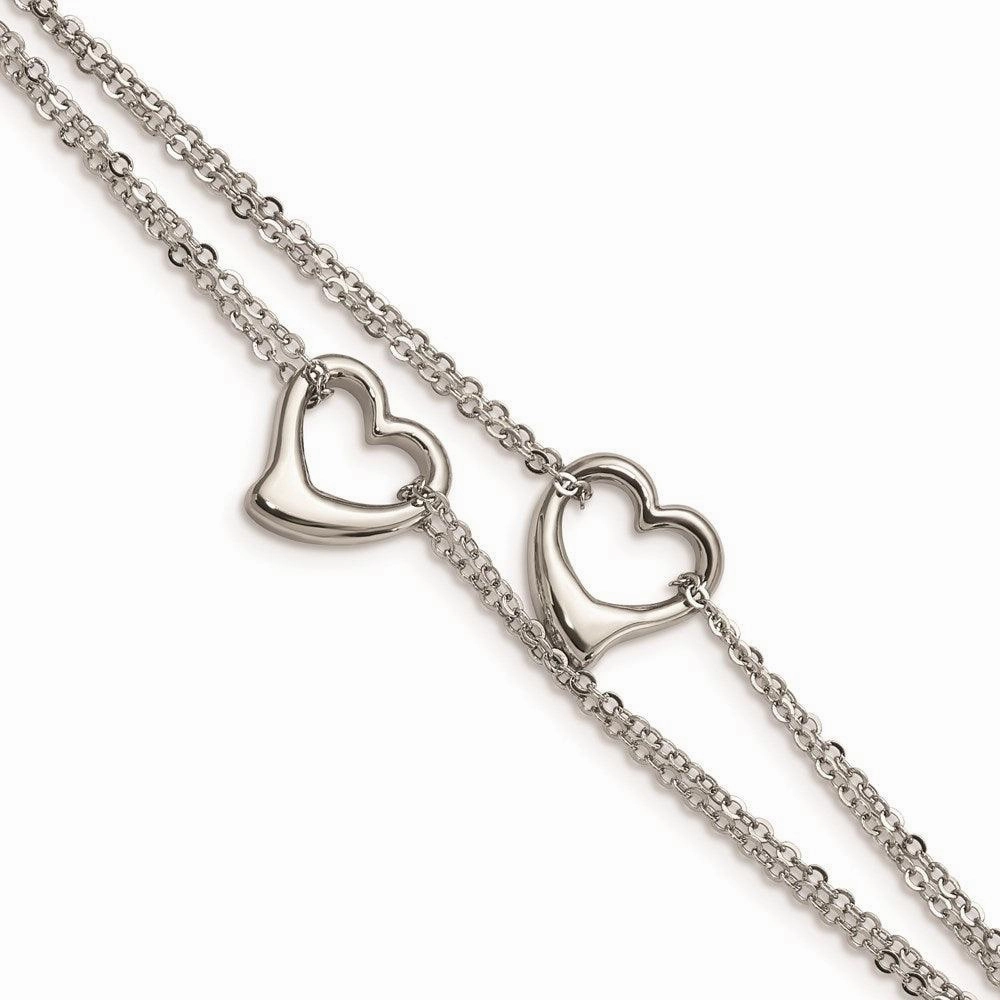 Stainless Steel Cutout Hearts 7in Bracelet