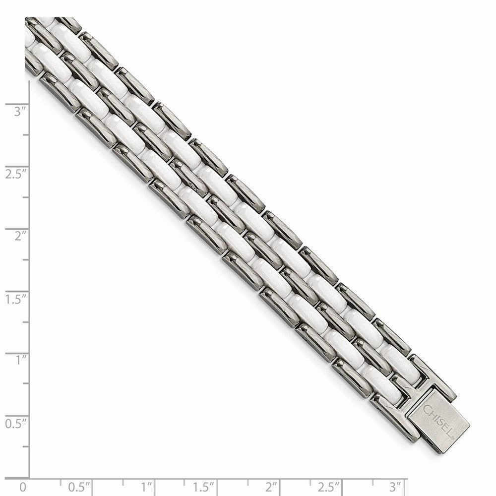 Stainless Steel Double Row White Ceramic 8.25in Bracelet
