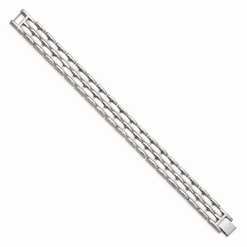 Stainless Steel Double Row White Ceramic 8.25in Bracelet