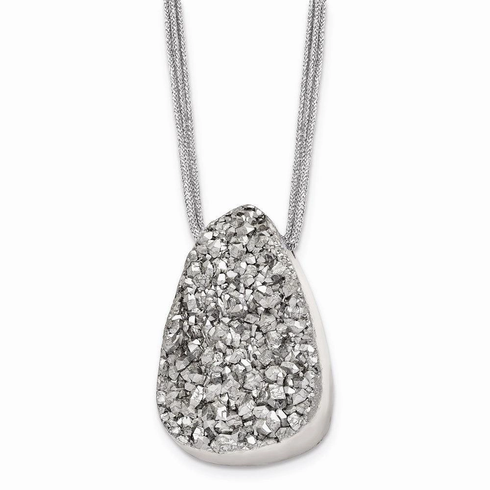 Stainless Steel Druzy Agate Polyester Cord Necklace