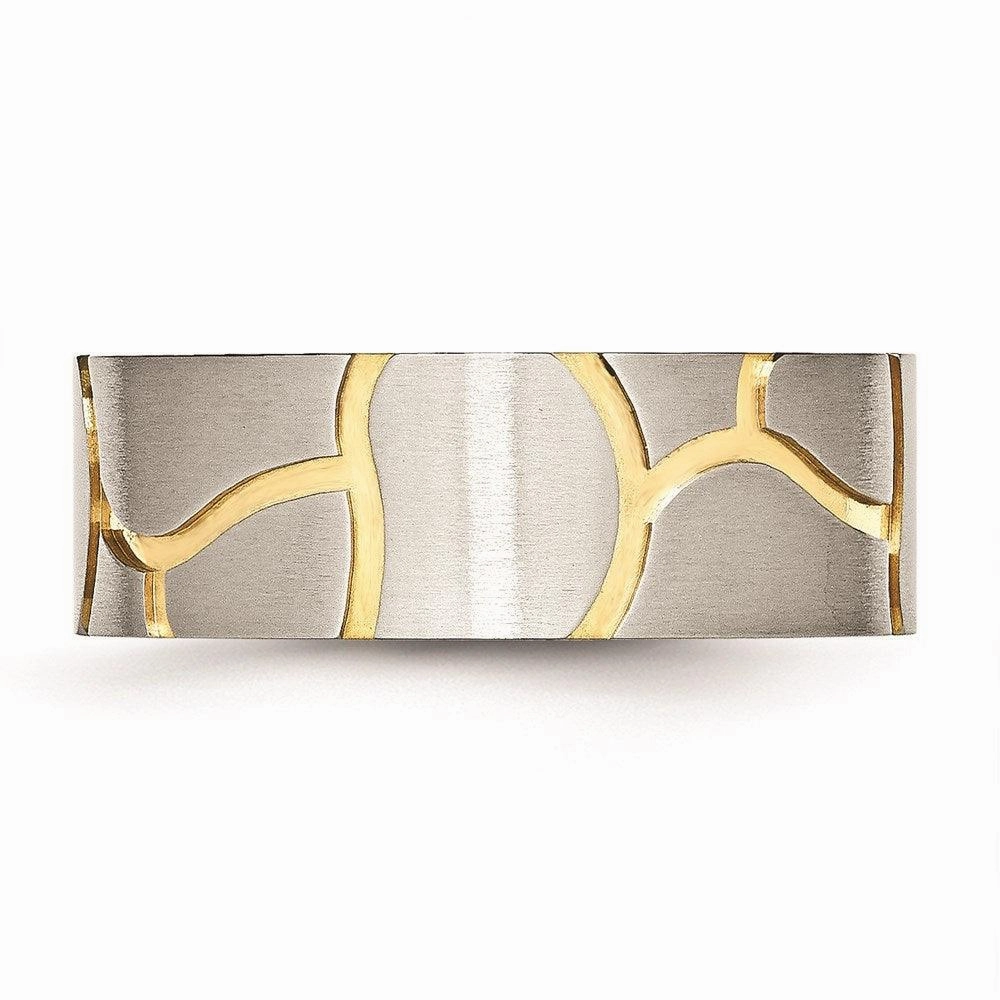 Stainless Steel Grooved Yellow IP-plated Mens 8mm Brushed Band