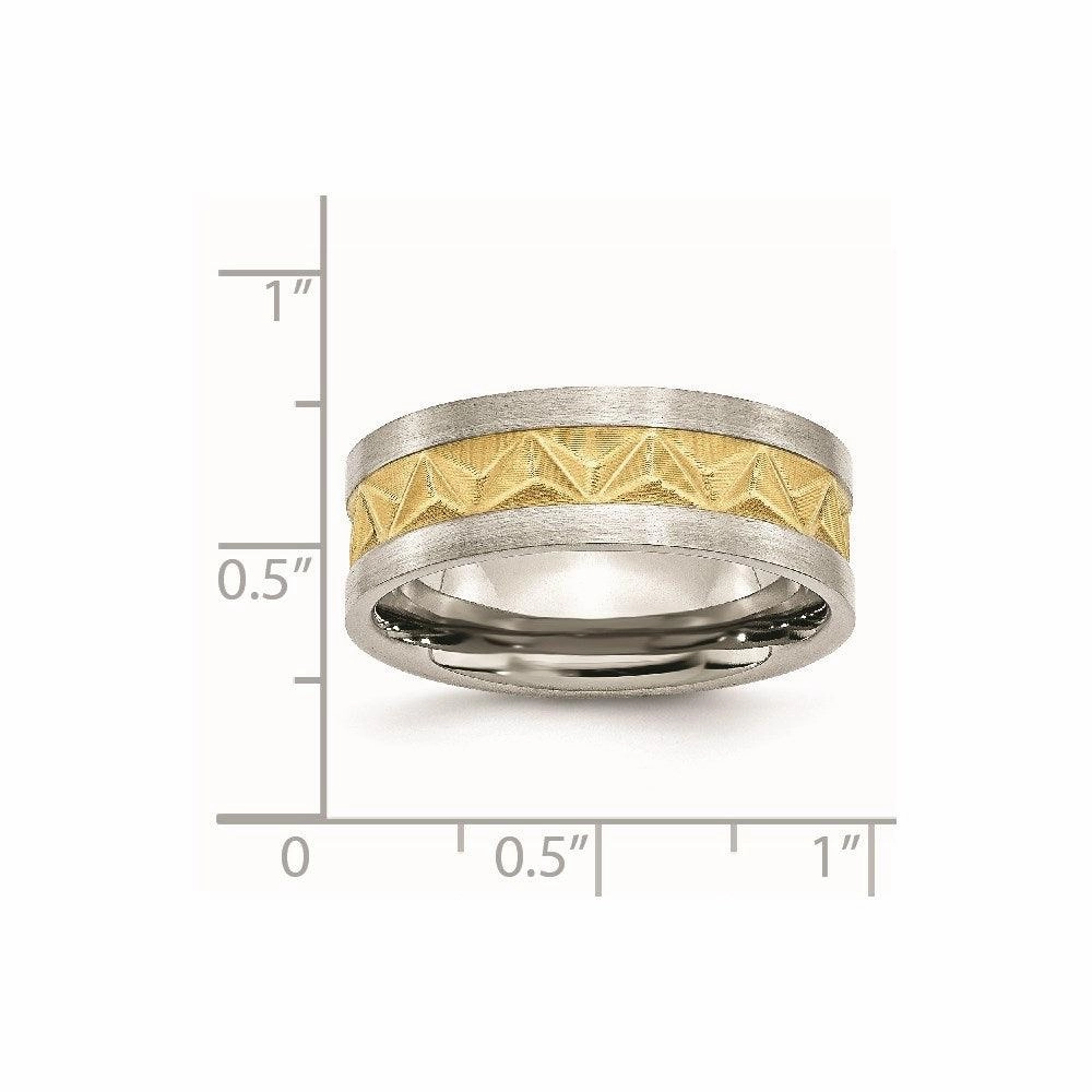 Stainless Steel Grooved Yellow IP-plated Mens 8mm Brushed Band