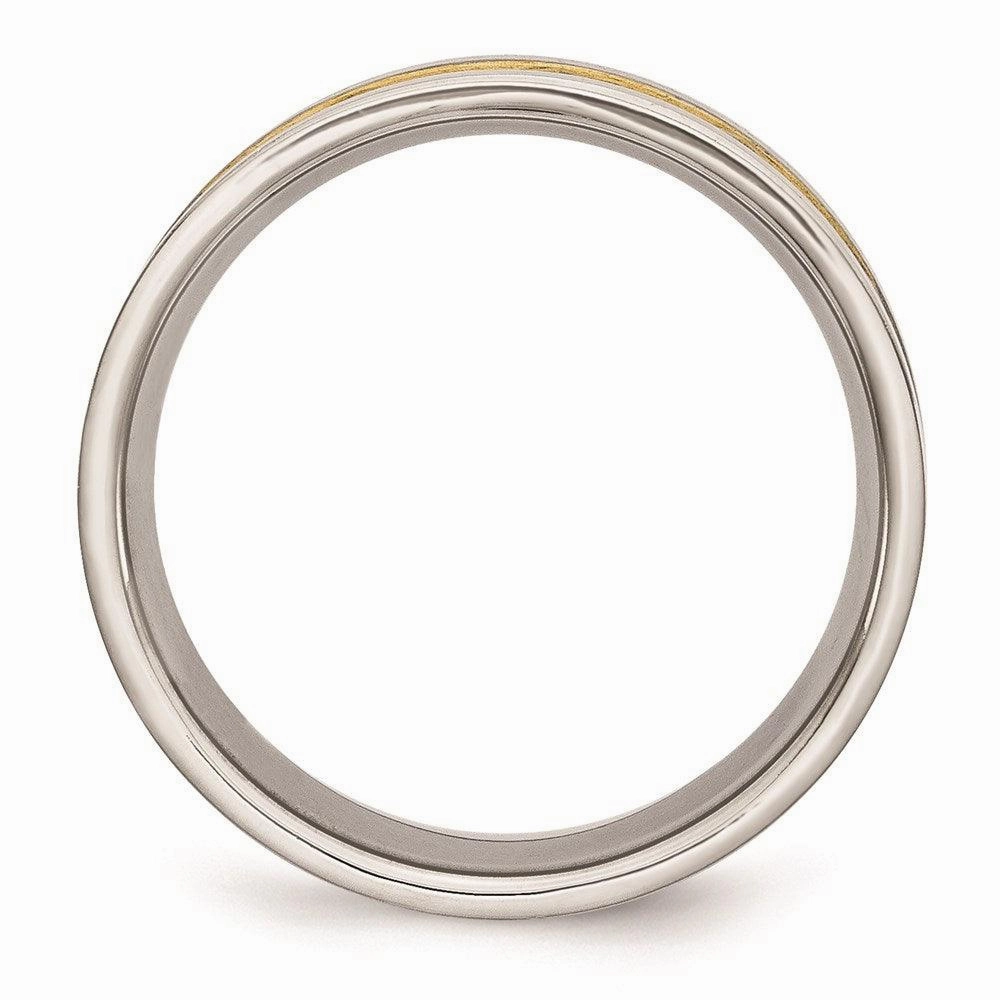 Stainless Steel Grooved Yellow IP-plated Mens 8mm Brushed Band