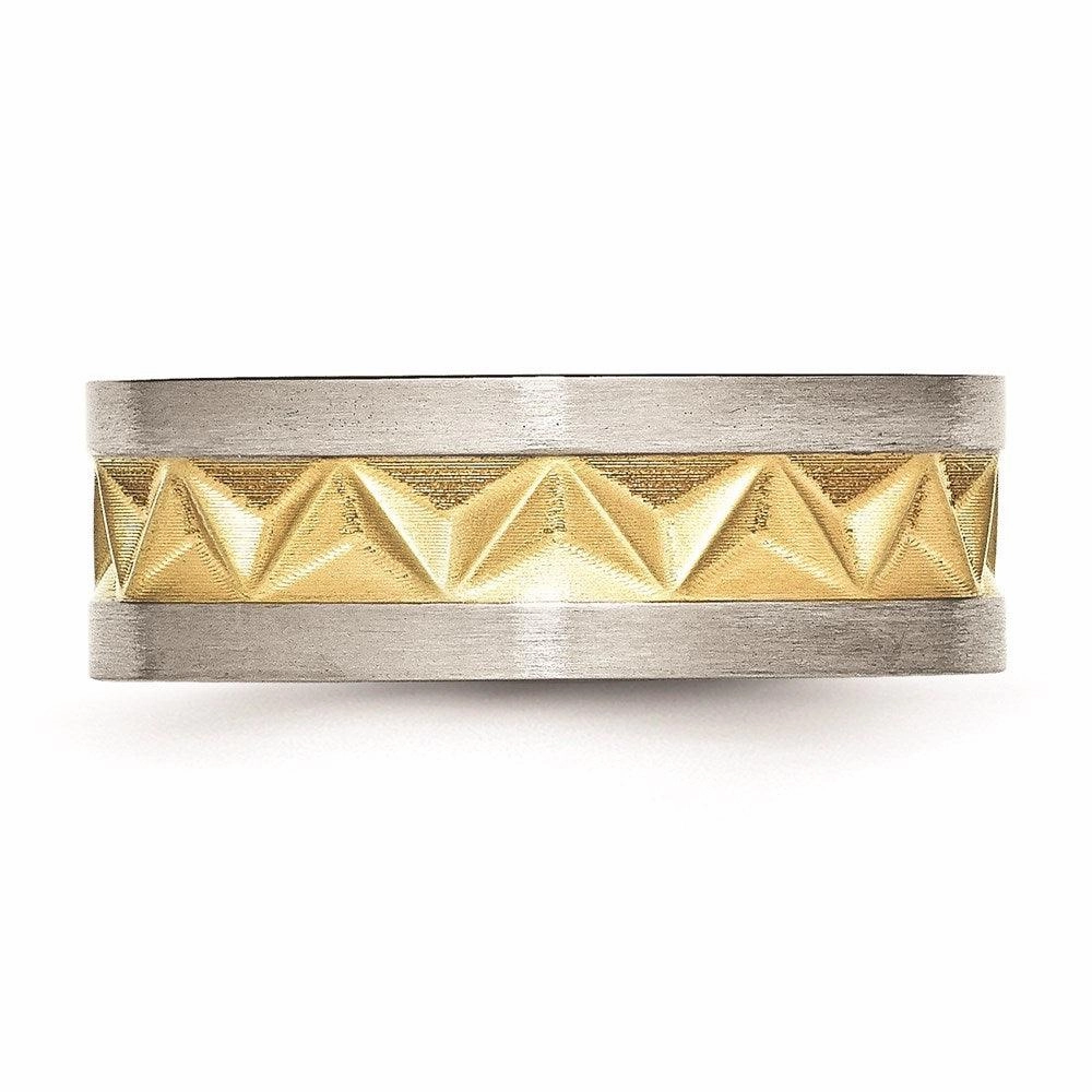 Stainless Steel Grooved Yellow IP-plated Mens 8mm Brushed Band