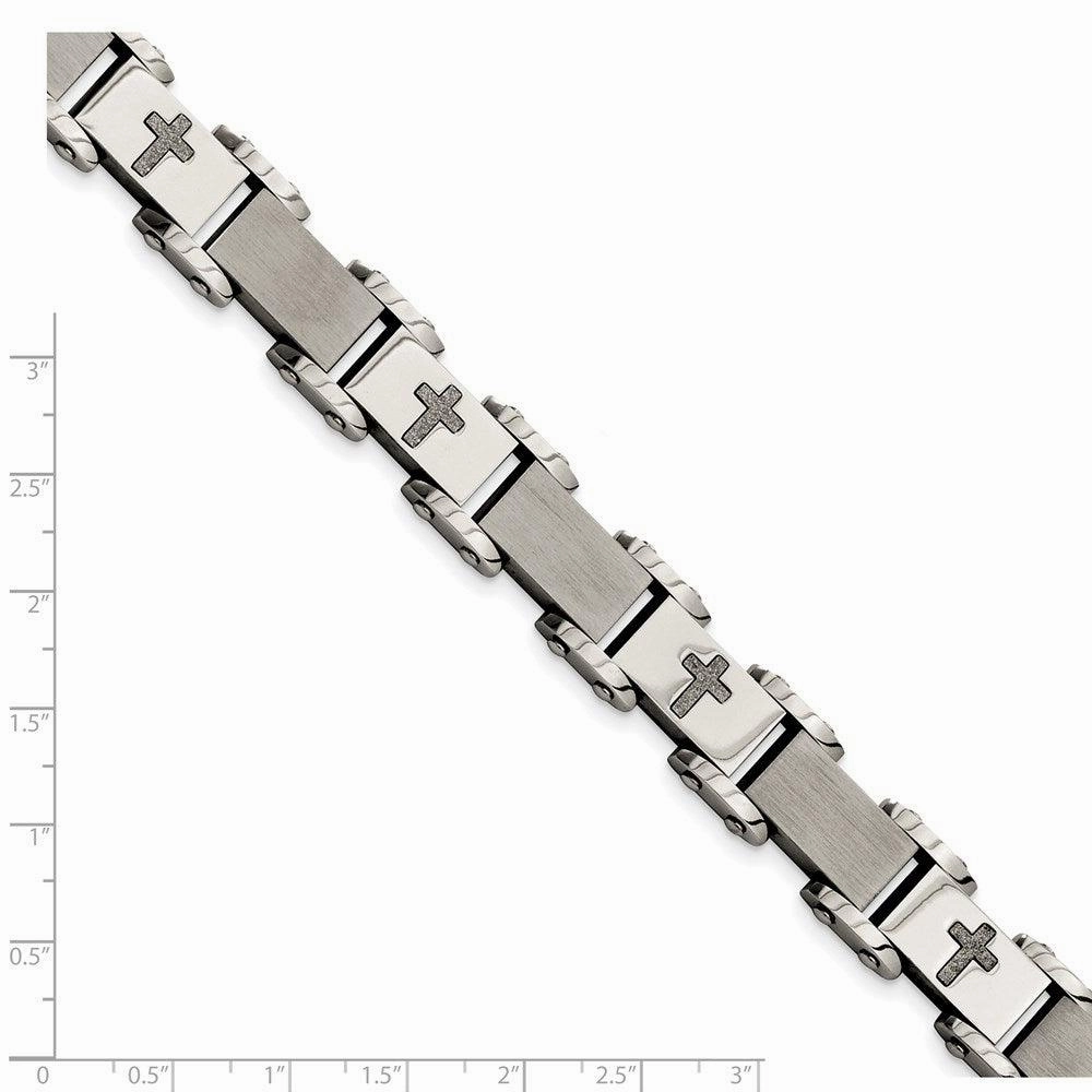 Stainless Steel Laser Cut Crosses 8.75in Bracelet