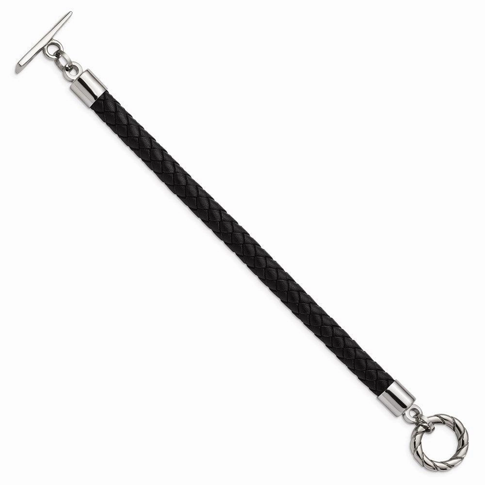 Stainless Steel Leather Polished Toggle Bracelet