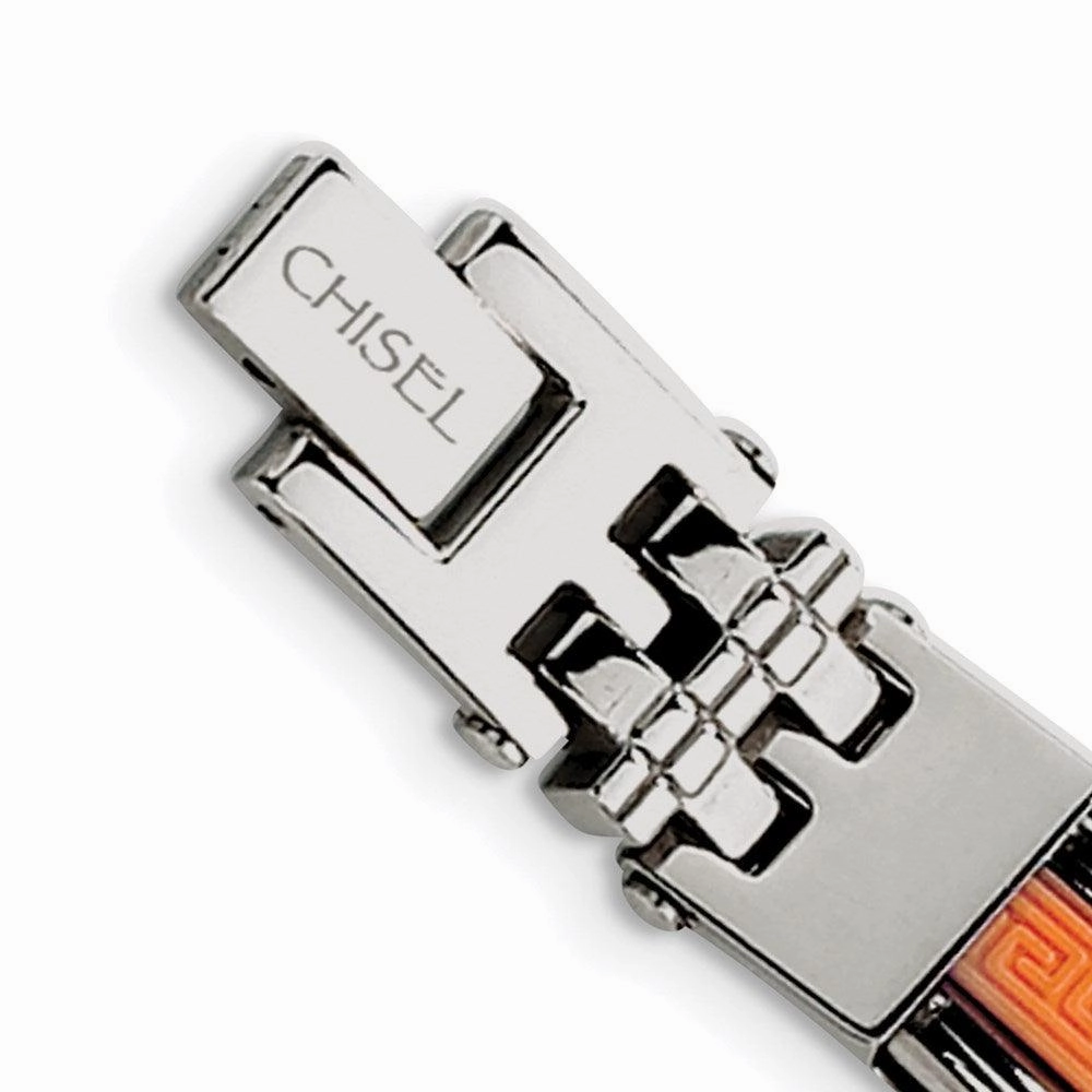 Stainless Steel Orange Rubber 9in Bracelet