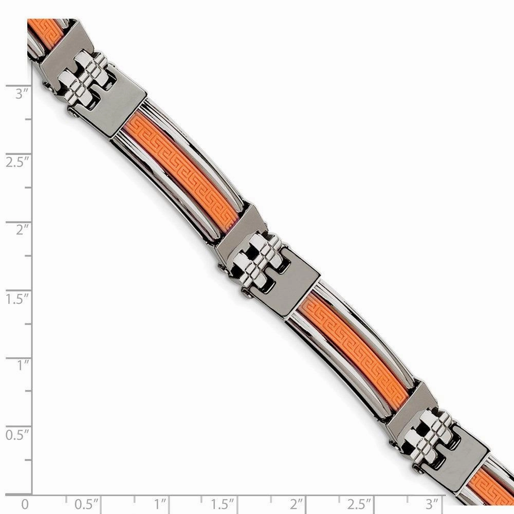 Stainless Steel Orange Rubber 9in Bracelet