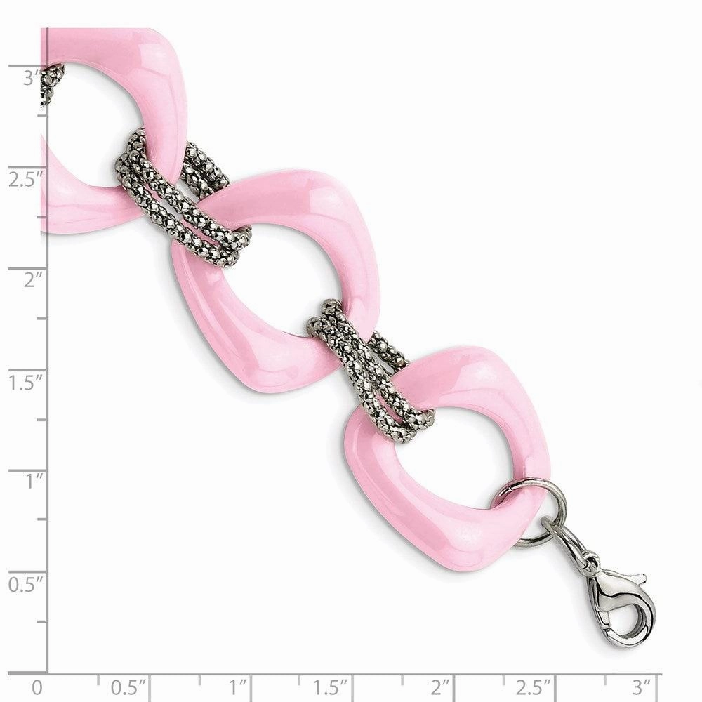 Stainless Steel Pink Ceramic Link Bracelet