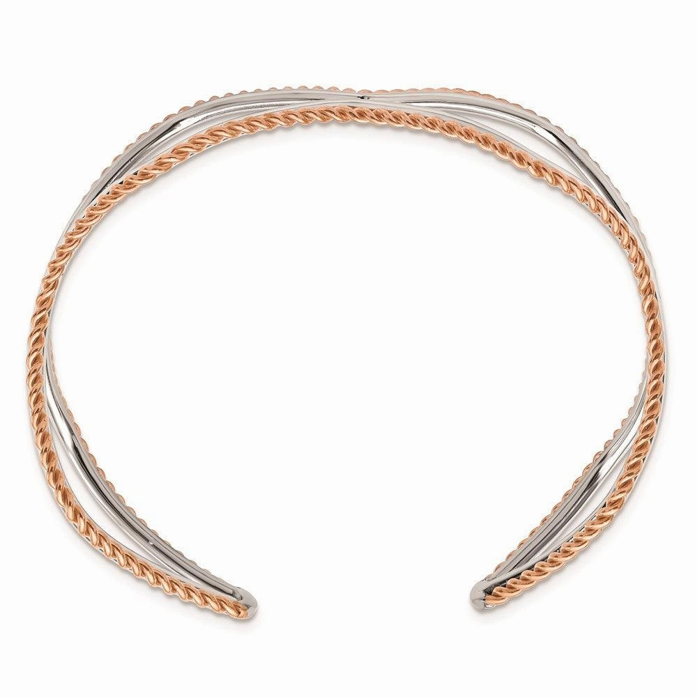 Stainless Steel Pink IP-plated Textured Cuff Bangle