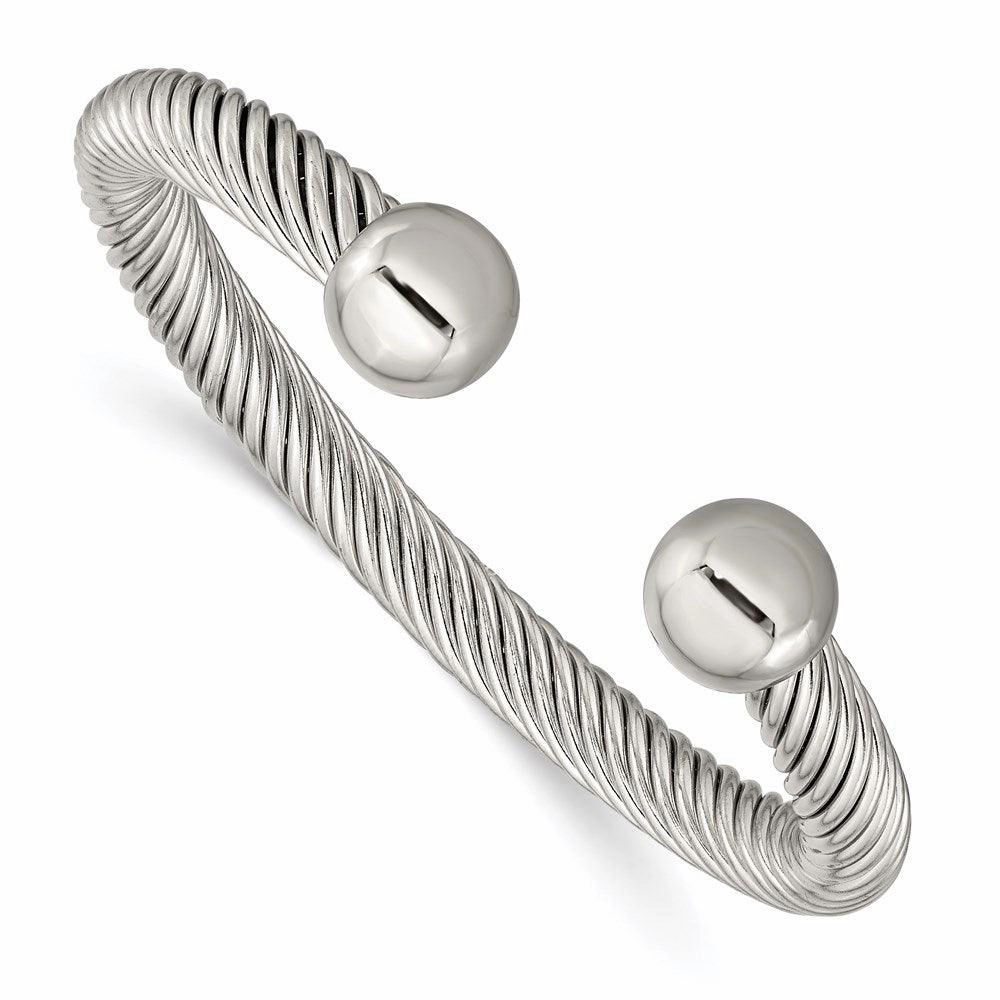 Stainless Steel Polished 7.3mm Cuff Bangle